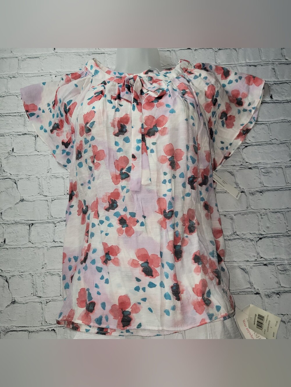 NWT Zac & Rachel Size S Floral Tie-Neck Blouse
